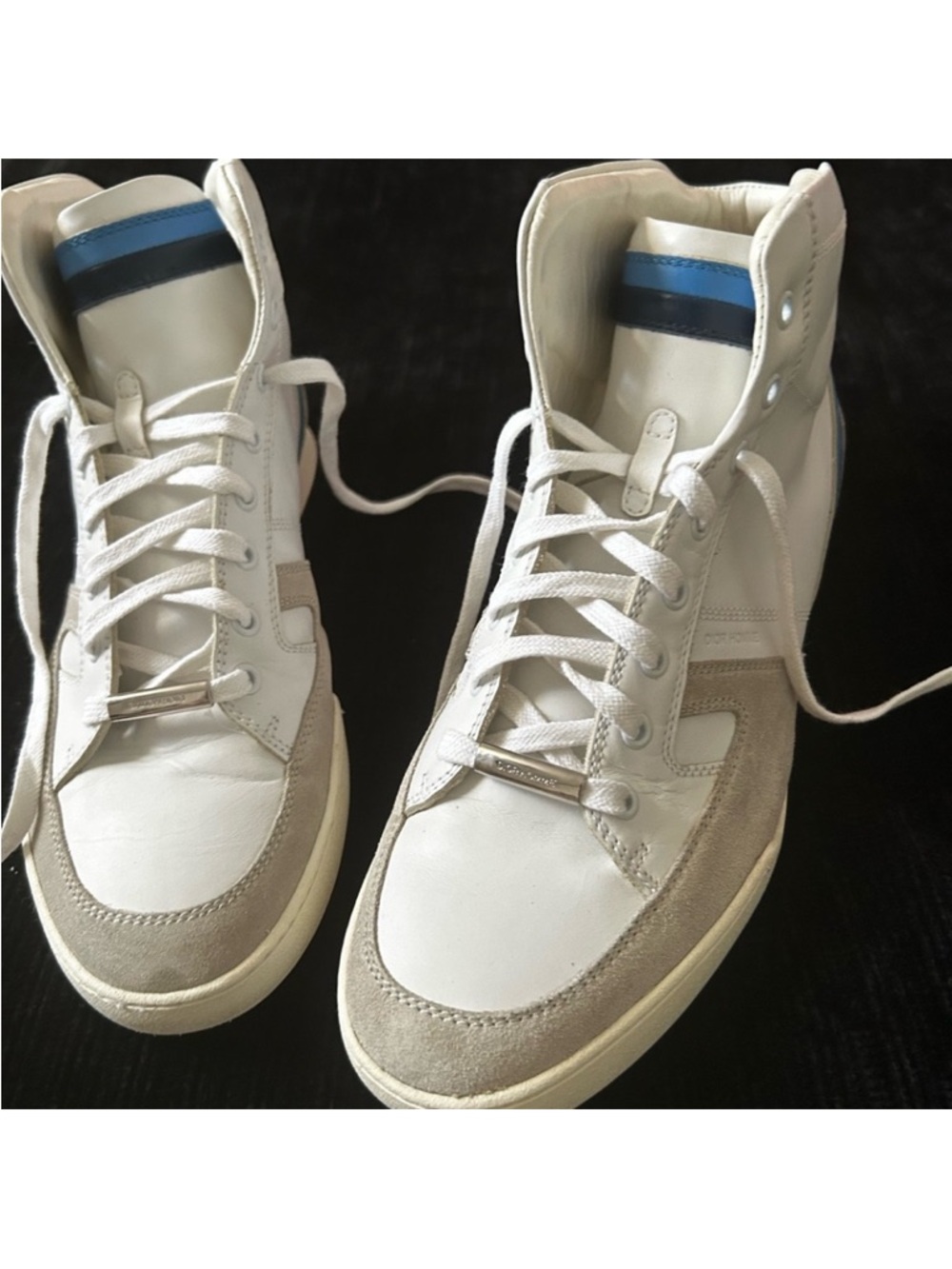Dior Men's High-Top Sneakers in White, Light Gray and Blue Accent